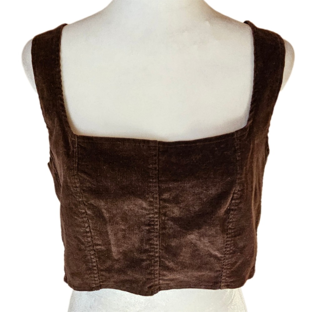 Avec Les Filles Corset Vest Crop Top Women's Large Brown Corduroy Boho Ren Faire